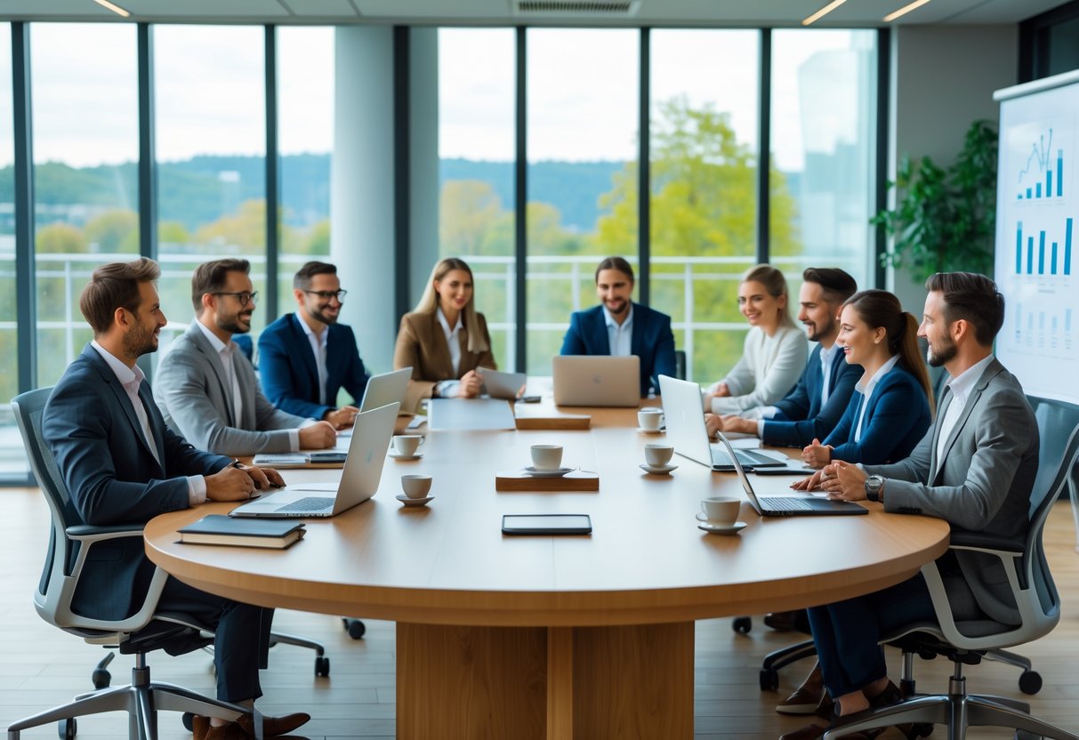 Møde ved stort bord i konferencecenter